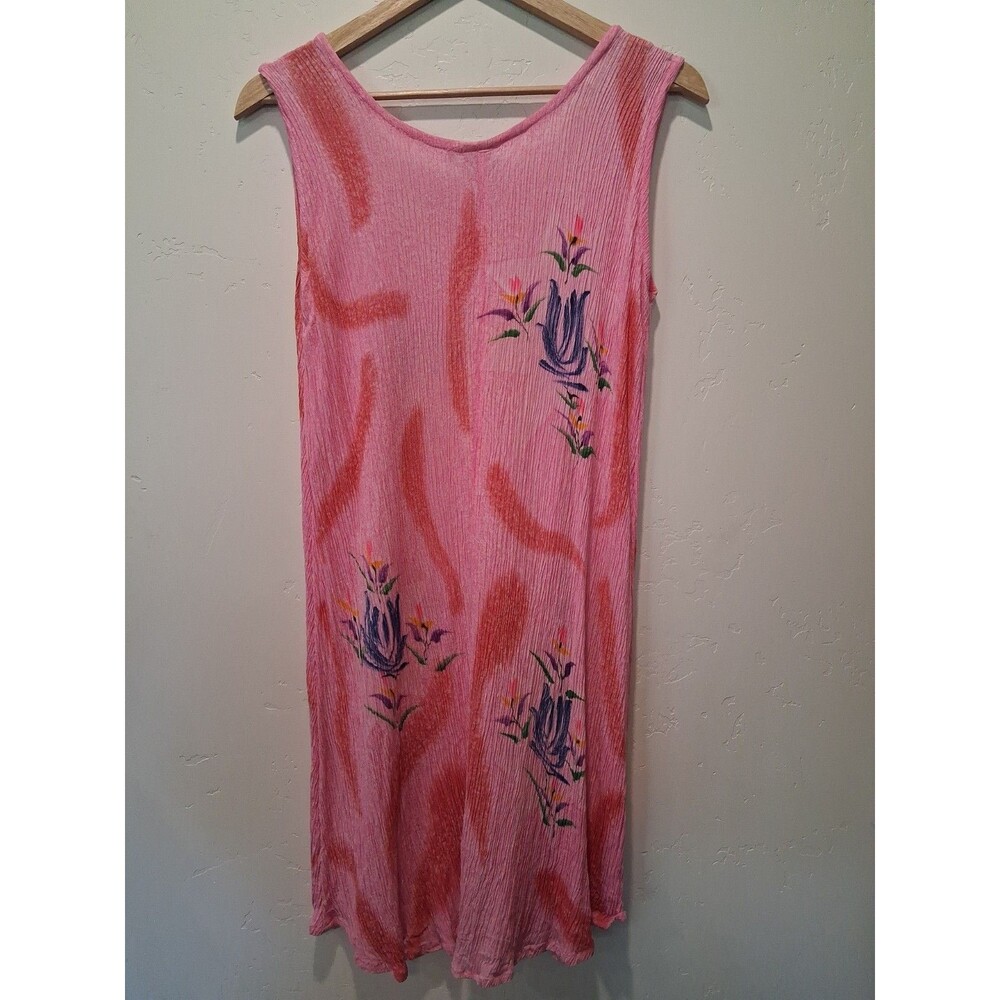 VTG Pineapple Moon One Size Hawaiian Floral Pink Tank Top Dress Crinkle - Picture 3 of 8